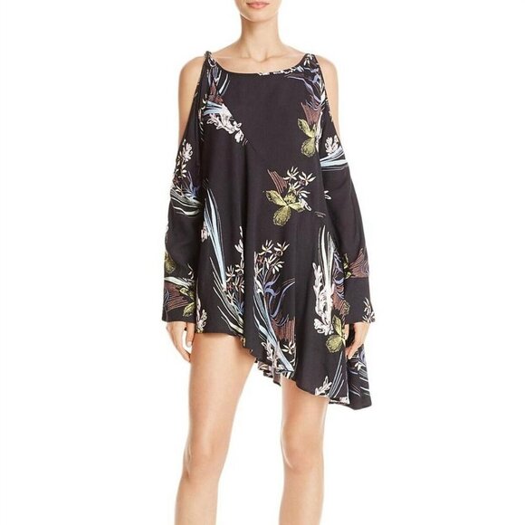 Free People Dresses & Skirts - Free People Clear Skies Floral Cold Shoulder Tunic Top Black Size XS H13388